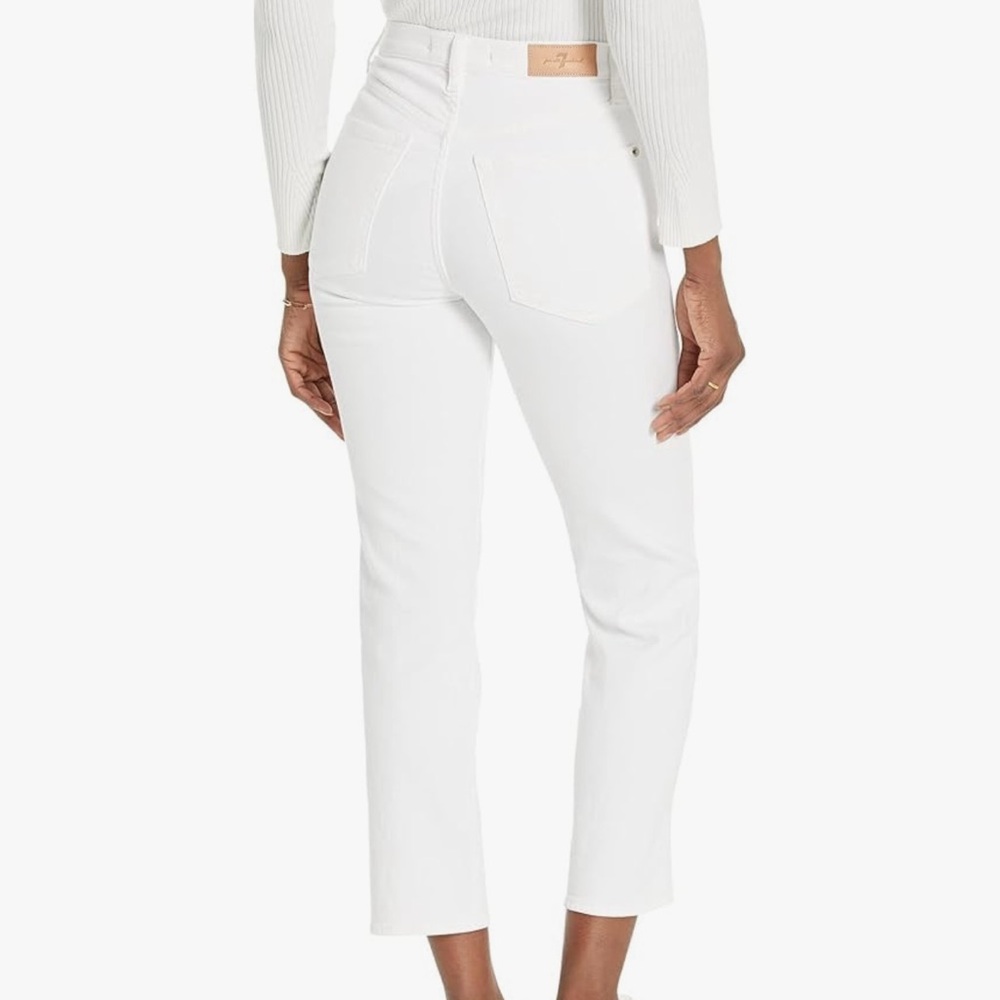 7 For All Mankind White High Rise waist Cropped Straight Button Fly Jeans